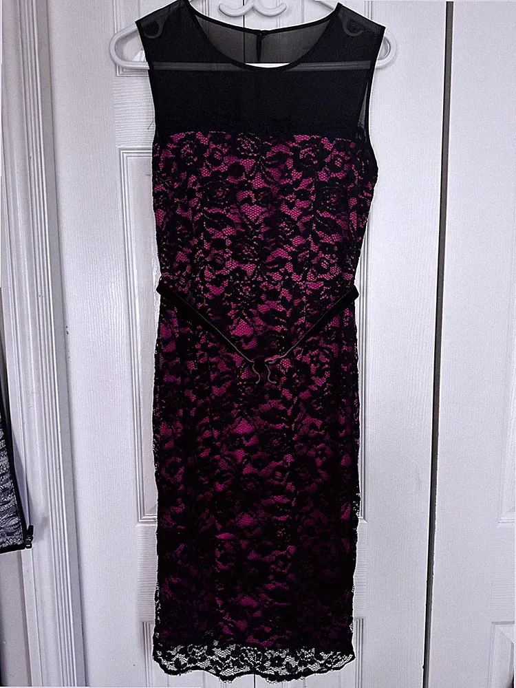 Venus Black Floral Lace Sheath Dress with Illusion Neckline #21