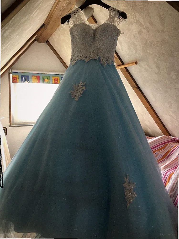verlobungs kleid lang in Eisblau Größe 38/40