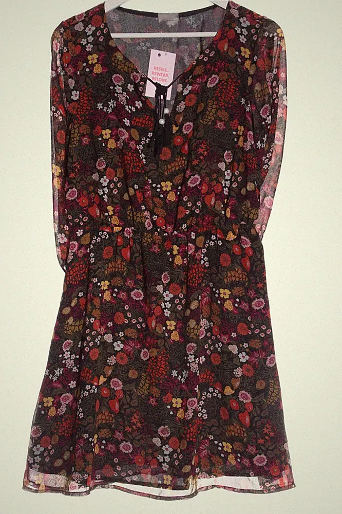 VERO MODA A-Linien Kleid Damen Kleid Gr. DE 40 grün-rot-pink Casual-Look