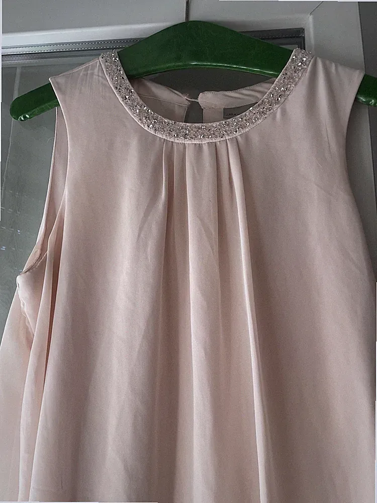 Vero Moda Damen A-Linie Kleid Rosa Nute Gr. M ärmellos Perlen/Strass knielang