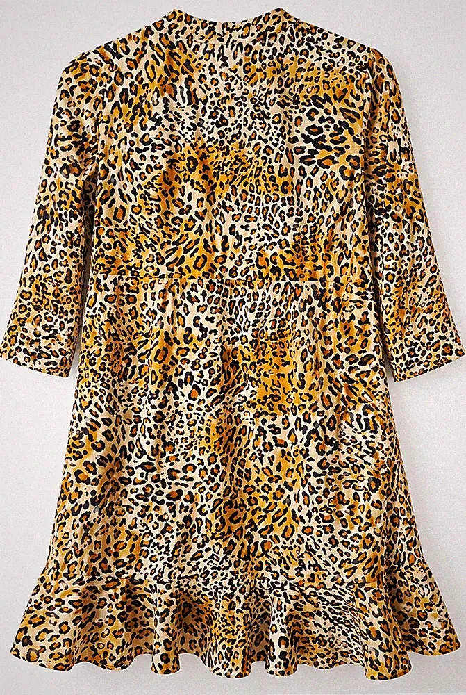 VERO MODA Damen A-Linien Kleid kurz Leopardenmuster Rundhals 3/4-Arm M