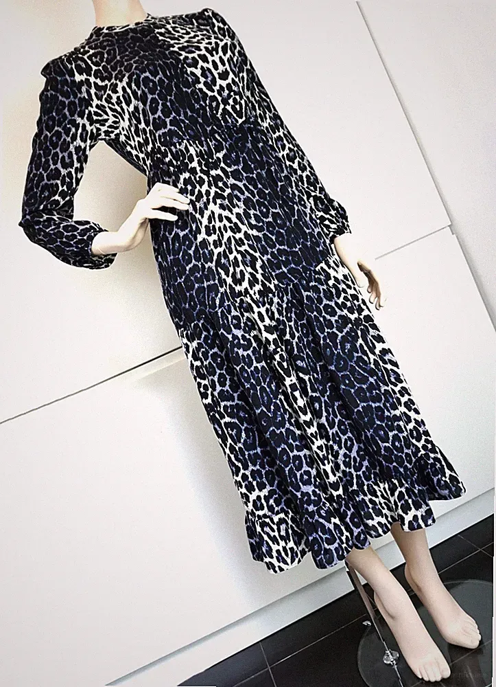 VERO MODA Damen Kleid Stufenkleid Boho Tunika A Linie Maxikleid Animal Gr XS