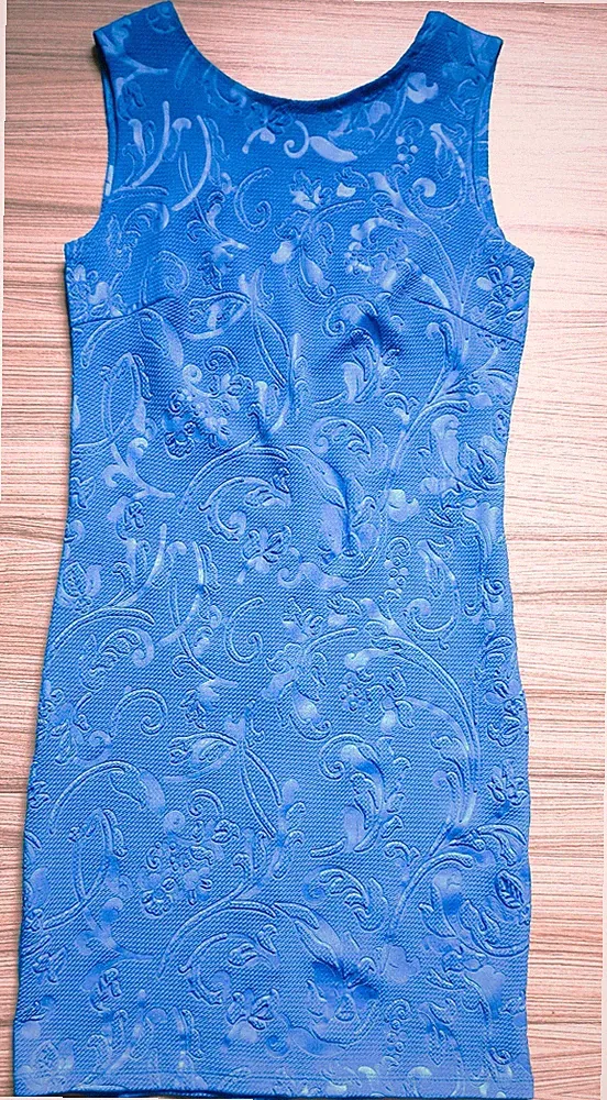 Vero Moda Etuikleid Sommerkleid Jacquard-Muster blau Gr. S tiefer Rücken
