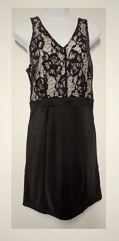 Vero Moda Priya Glanz Schwarz Spitze Pailletten Minikleid Party Hochzeit Gast UK 8 EU 3