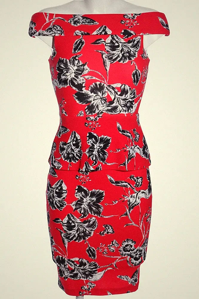 VESPER Schlauchkleid Damen Kleid Gr. DE 34 rot-weiß-schwarz Elegant