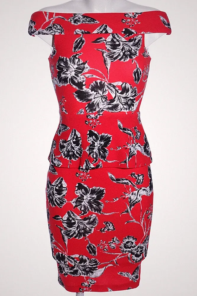 VESPER Schlauchkleid Damen Kleid Gr. DE 34 rot-weiß-schwarz Elegant