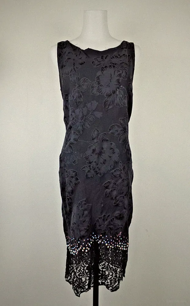 VIA DELLE PERLE VDP KLEID DAMENKLEID GR 48 DRESS WOMAN STRASS SCHWARZ SPITZE