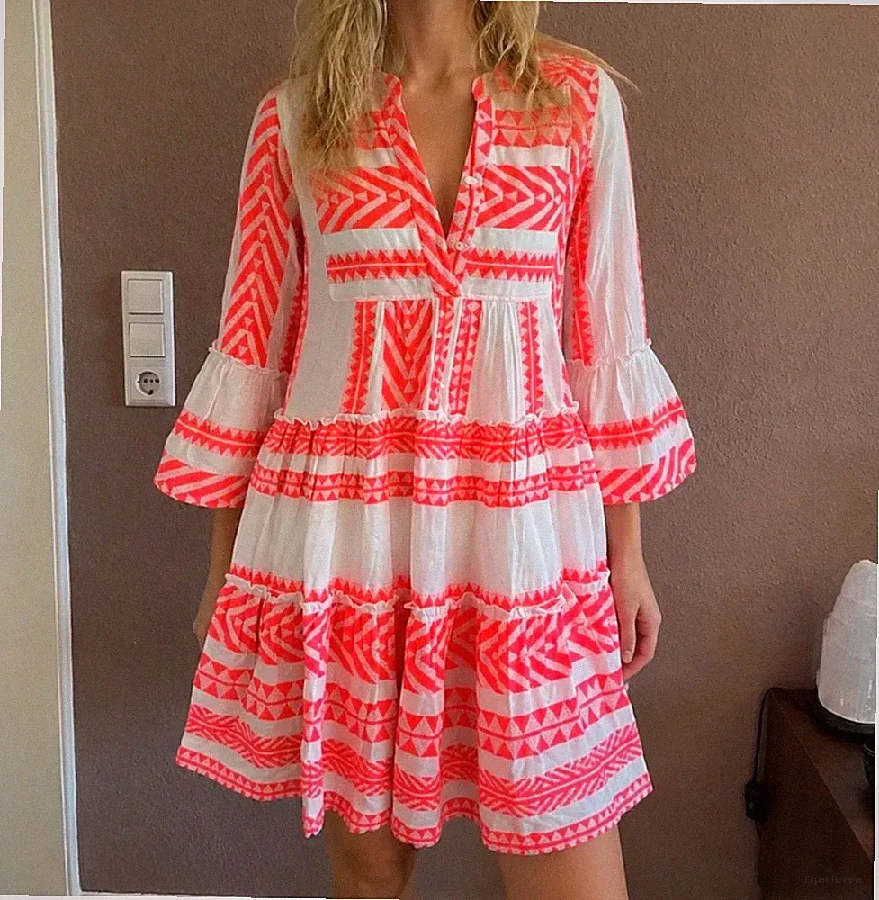Vicci Sommer Kleid S Baumwolle Weiß Neonpink Neu