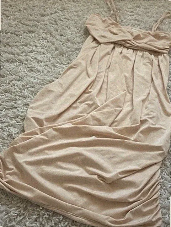 VILA Damen A-Linien-Kleid Beige XS kurz ärmellos Falten Unifarben