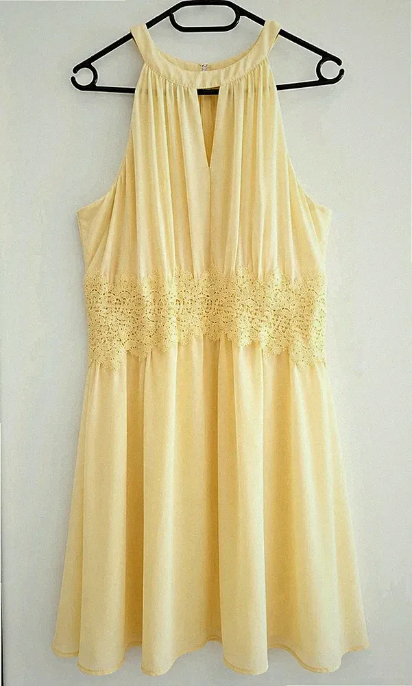 VILA Damen A-Linien-Kleid Gelb Spitze ärmellos Größe 42 elegant, festlich Party