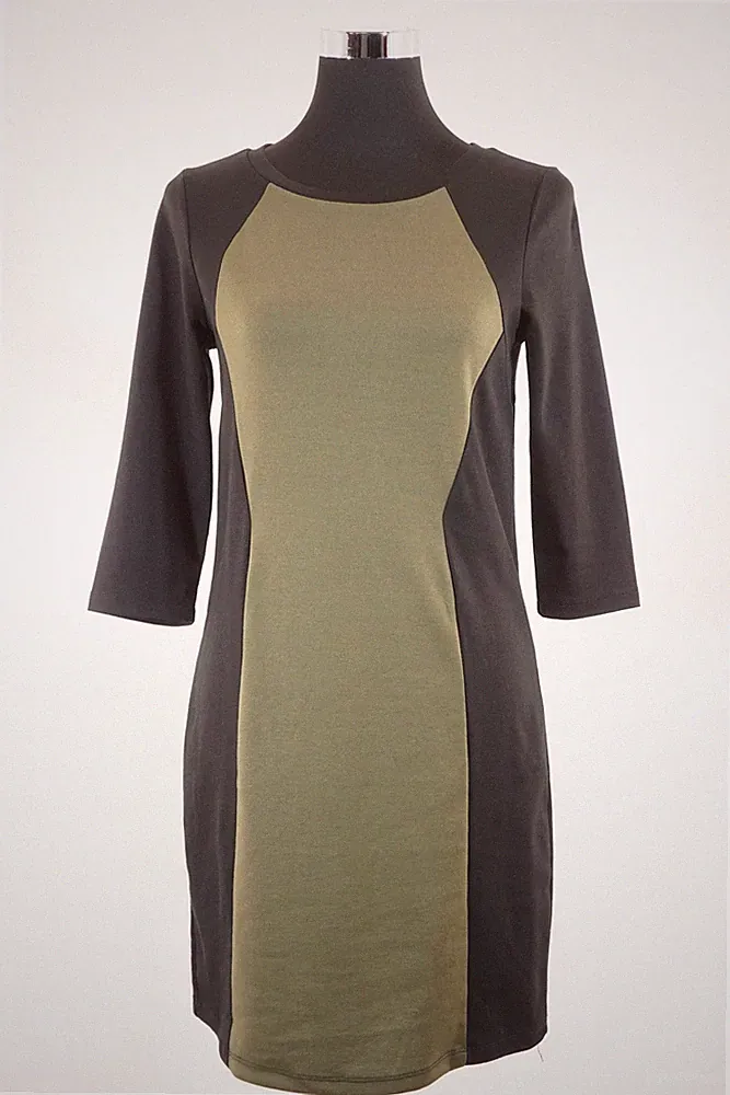 VILA Kleid Etuikleid Gr XS grün schwarz leicht knielang Halbarm Stretch A232