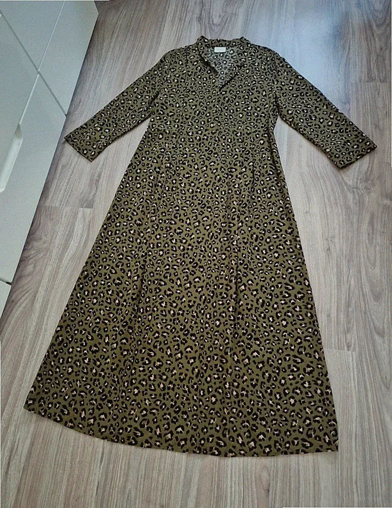 Vila Leo Midi Blusenkleid Khaki A-Linie tailliert elegant GR. 40 - 42