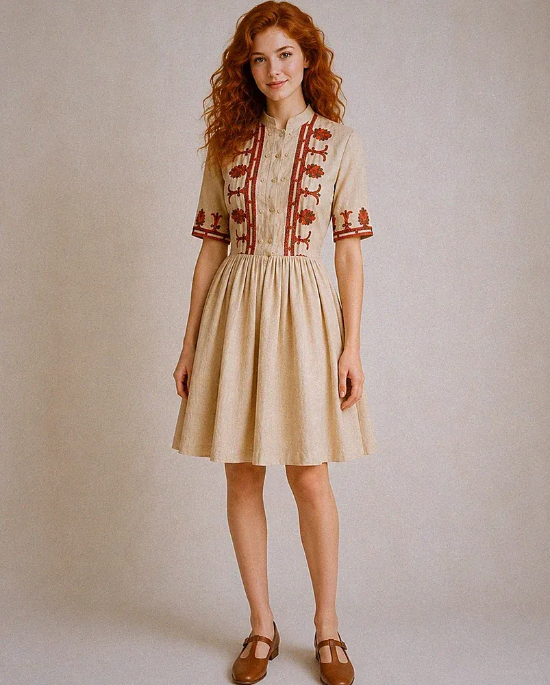Vintage 50er Jahre Youth Fair Kleid handbestickt Kronenrock gelb orange