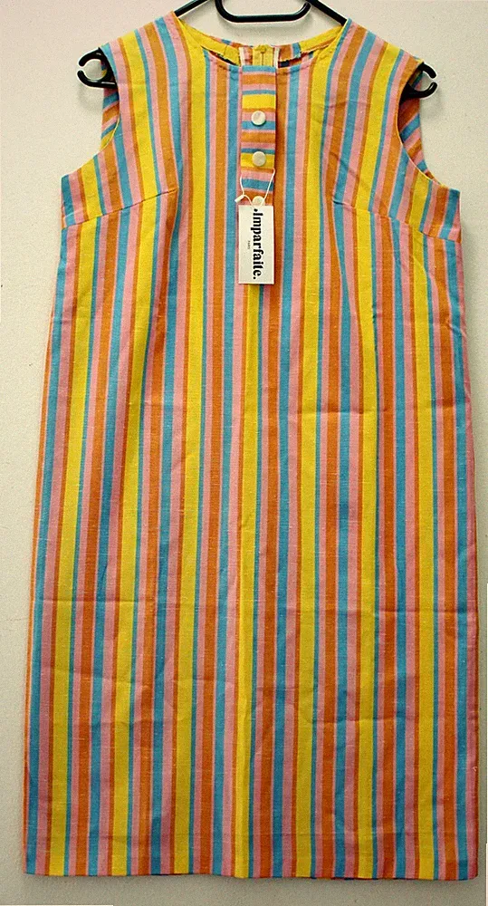 Vintage 60er Etui Kleid S gerade Linie Tageskleid bunt gestreift Shiftkleid