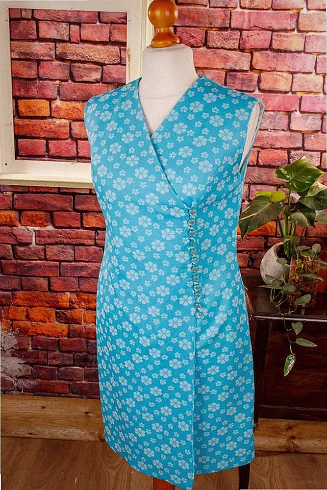 Vintage 60er Kleid Wickelkleid türkis Etuikleid Rockabella 42