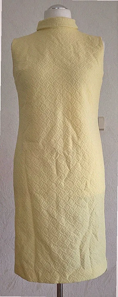 Vintage 60s Etuikleid "TREVIRA® 2000" Vanille gelb Jacquard DDR Original Gr. 44