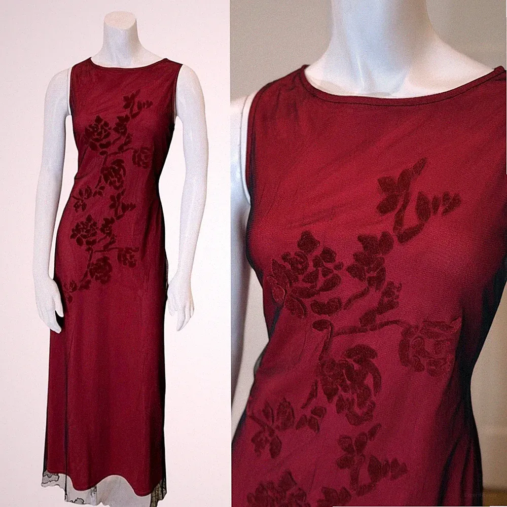 Vintage 90's y2k MESH OVERLAY GRUNGE DRESS M Vampire Wedding Velvet Guest Goth