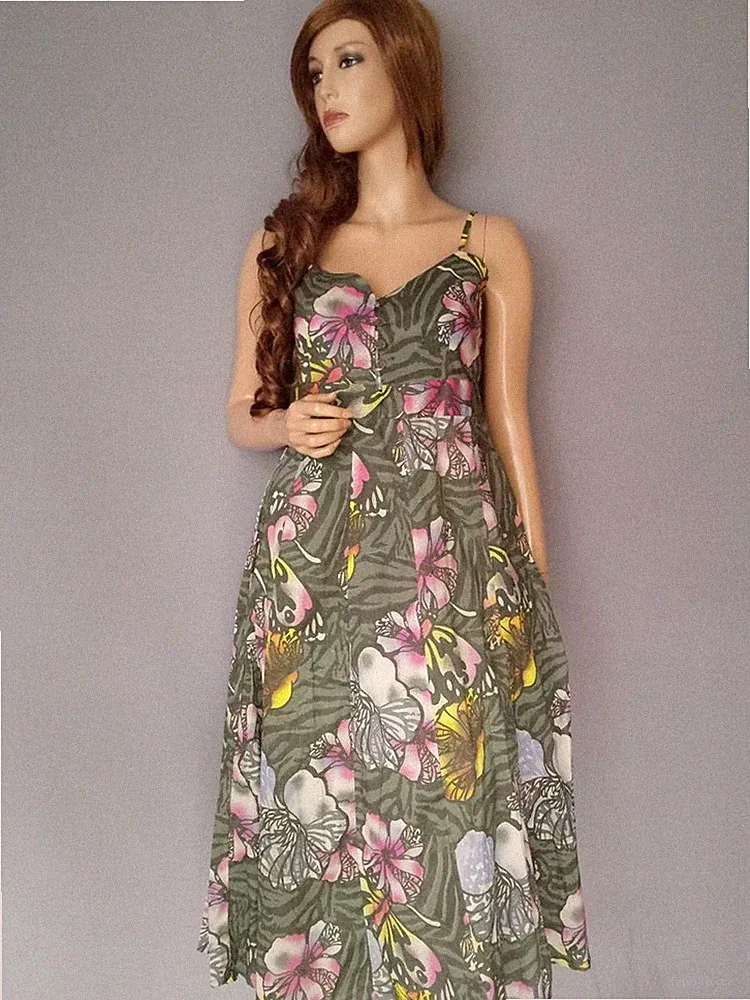 VINTAGE Damen A-Linien-Kleid Gr. M Ärmellos Midi Herzausschnitt