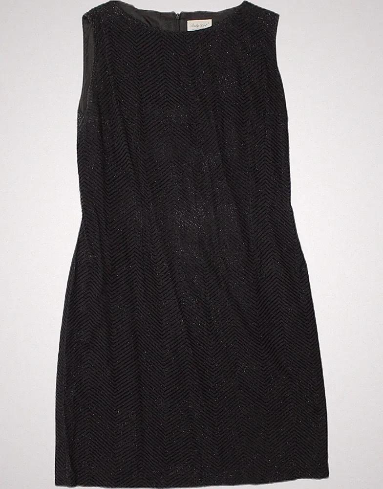 Vintage Damen ärmelloses Etuikleid IT 46 Large schwarz Chevron AA18