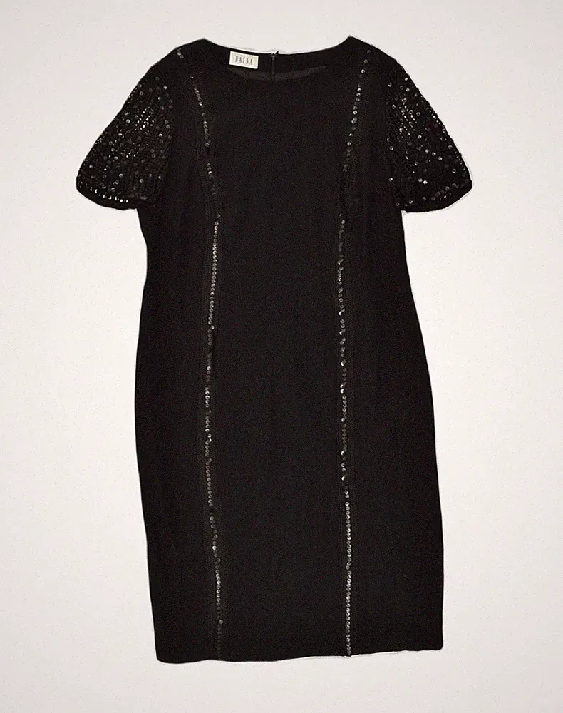 VINTAGE Damen Etuikleid IT 46 Large schwarz Viskose LR04