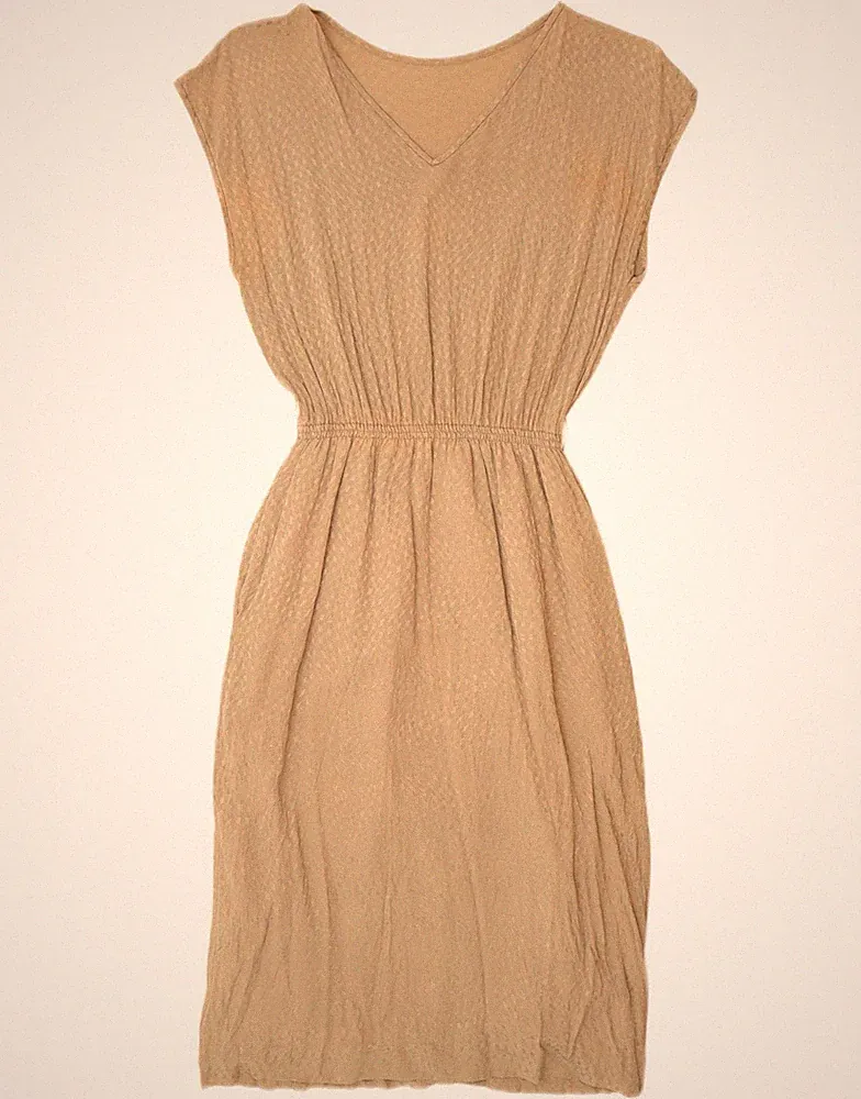 Vintage Damen Etuikleid UK 10 Small Beige Geometrisches Muster DF04