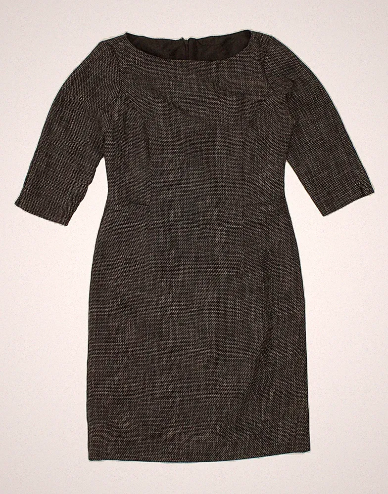 VINTAGE Damen Etuikleid UK 10 Small grau Chevron Polyester UJ05