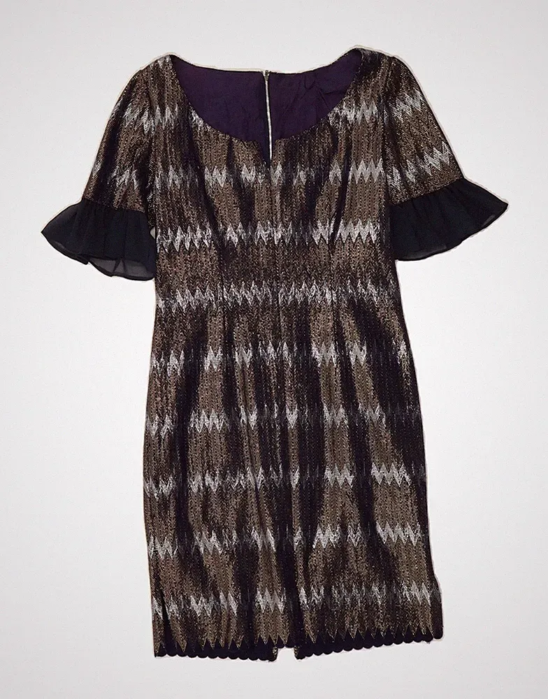 VINTAGE Damen Etuikleid UK 12 mittelgrau Chevron AX12