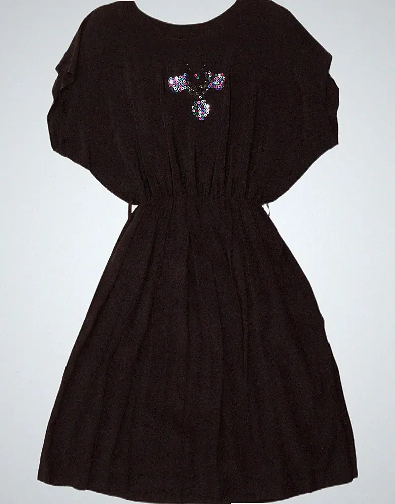Vintage Damen Fledermaus A-Linie Kleid UK 18 XL Schwarz SD03