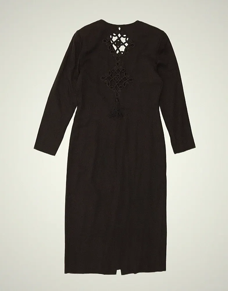Vintage Damen Langarm Etuikleid UK 12 Medium schwarz BQ02