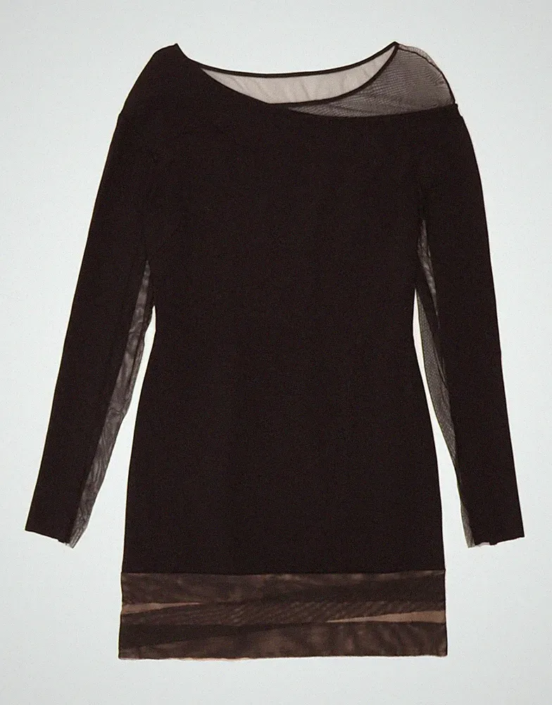 Vintage Damen Langarm Etuikleid UK 12 Medium schwarz Viskose AE02