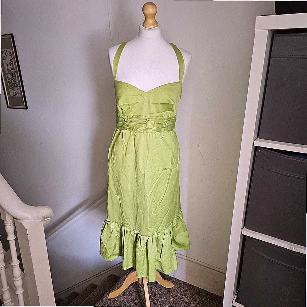 Vintage Escada Midikleid limettengrün gerafft Größe 42 UK Hochzeitsgast Y2K