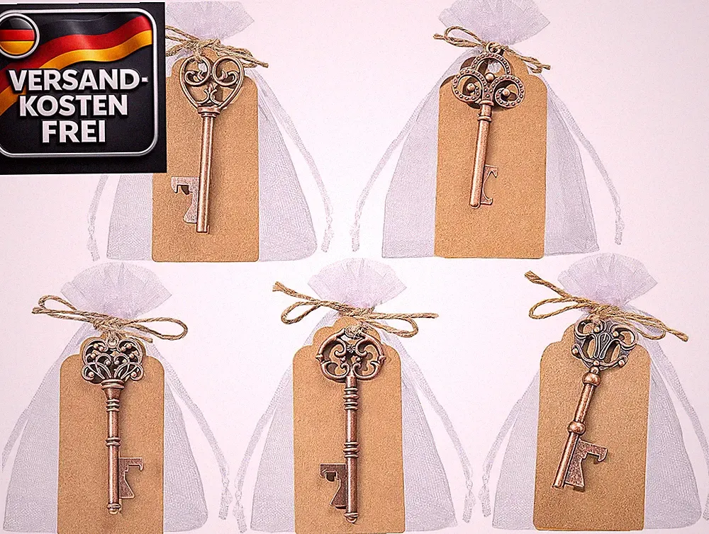 Vintage Flaschenöffner Set für Hochzeiten Kommunion Geburtstag mit DIY Karten un