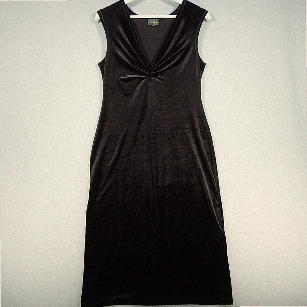 Vintage Hobbs Marilyn Anselm Damenkleid 12 schwarz vorne Knoten Twist Samt