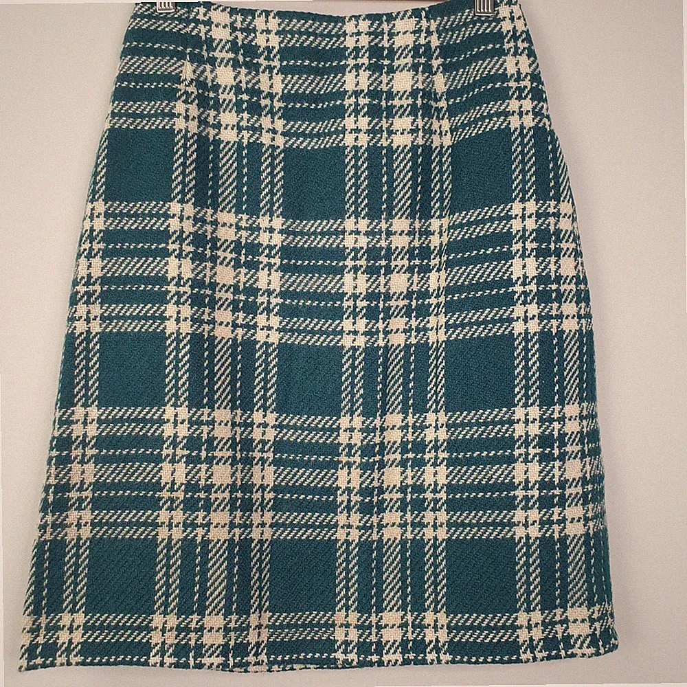 Vintage Martinique Rock Damen 26" Taille Grün Tartan Tweed A-Linie Retro