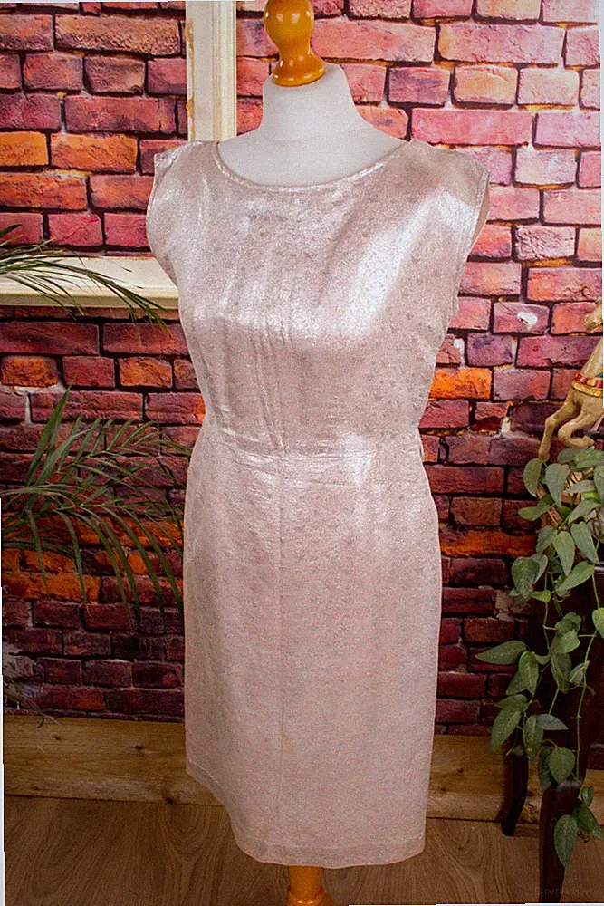 Vintage orig 50s 60s Etuikleid Abendkleid rosa silber Seide Brokat Rockabella S