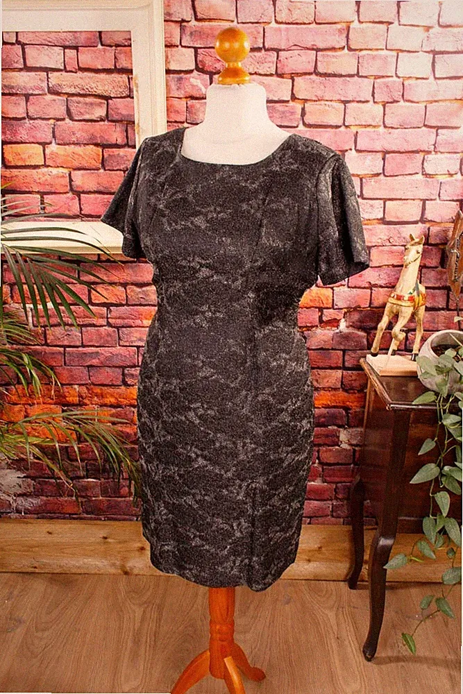 Vintage orig 60er Etuikleid silber Glitzer Brokat Kleid Rockabella 42