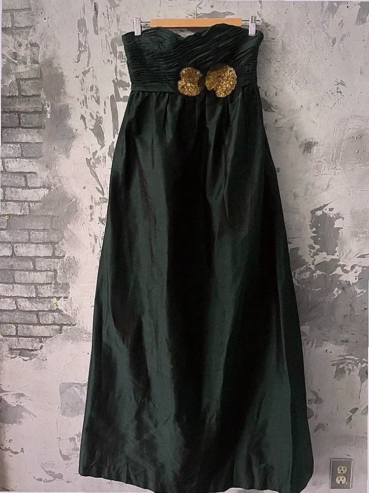 Vintage Vera Wang Lavender Label Strapless Raw Silk Deep Emerald Gown – Size 6