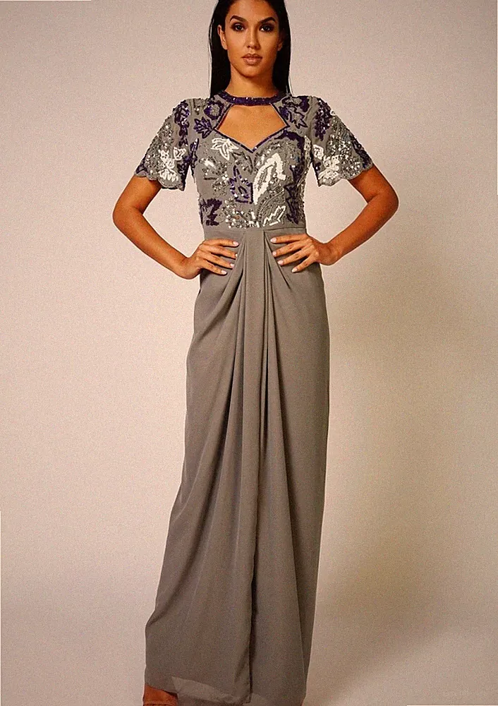 Virgos Lounge Maxi Kleid Perlenbesetzt Größe UK6 EUR34 US2