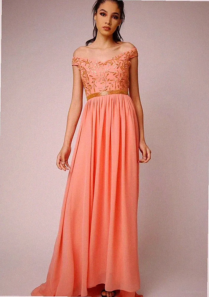 Virgos Lounge Schulterfrei Maxi Kleid UK14 EUR42 US10