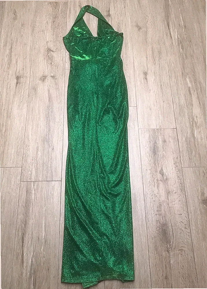Virgos Lounge VL grün schimmerndes Neckholder Abendkleid Abschlussball Hochzeit Gast UK6