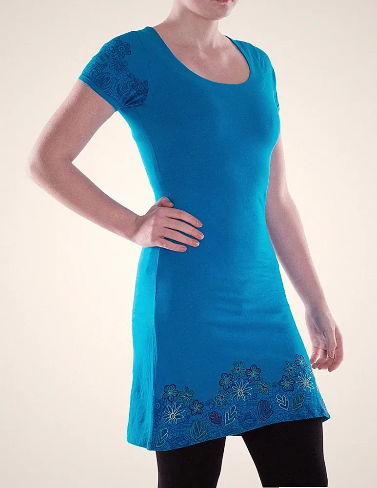 Vishes A-Linie Kleid Baumwolle Floral mit Stickerei Sommerkleid Damen