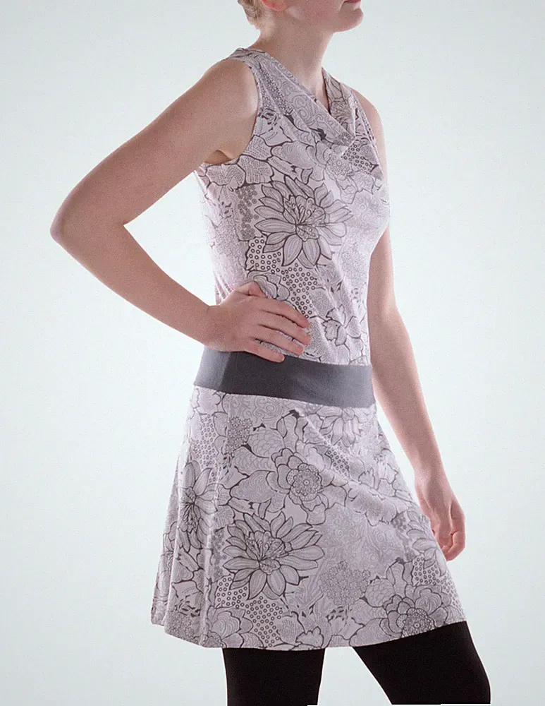 Vishes Damen A-Linie Kleid Baumwolle Blumen Wasserfall-Ausschnitt mit Taschen