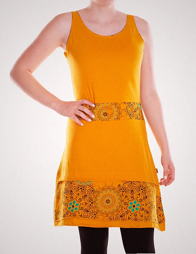 Vishes Damen Kleid Baumwolle A-Linie Hippie Mandala Muster Sommerfest