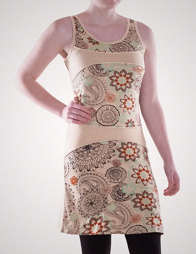 Vishes Damen Kleid Baumwolle A-Linie Paisley Patchwork Sommer Freizeit