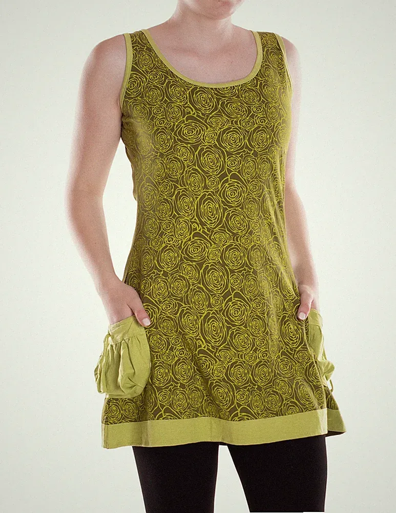 Vishes Damen Mini Kleid Baumwolle A-Linie Rundhalsausschnitt mit Taschen