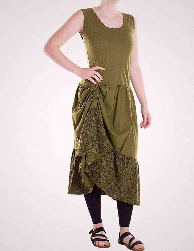 Vishes Langes Baumwollkleid Handbedruckt Ärmellos Lagenlook Vintage Style
