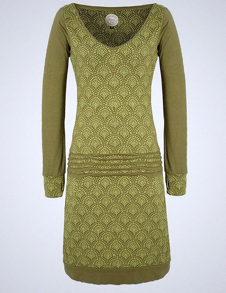 Vishes leichtes Jerseykleid Damen Langarm Kleider Sweatkleid Retro Hippie Kleid