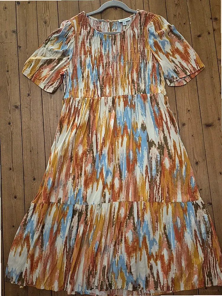 Viskose Sommerkleid Manguun 44 Terra Hippie Boho Wie Neu Smok Flatterig