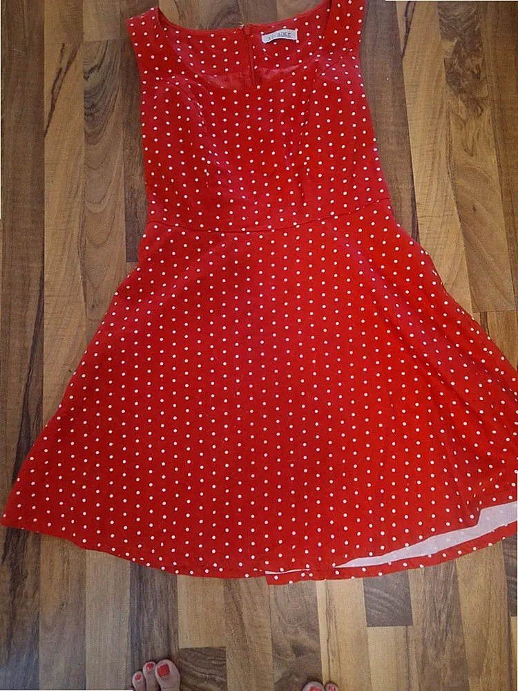 Vivance Collection Damen A-Linie Kleid 38, rot/weiß gepunktet, ärmellos, kurz