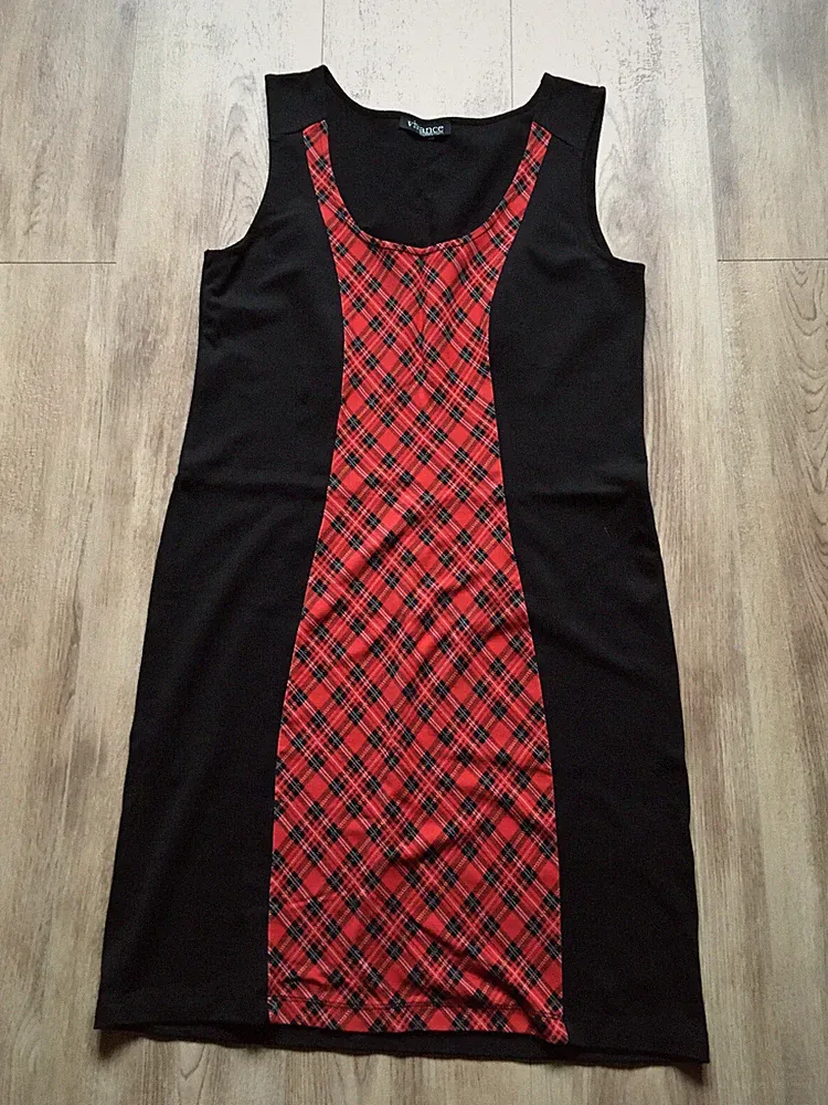 VIVANCE COLLECTION tolles ETUIKLEID JERSEYKLEID DAMENKLEID 38 schwarz rot Karo